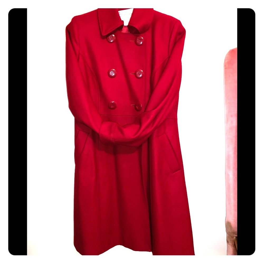 Double breasted red wool coat